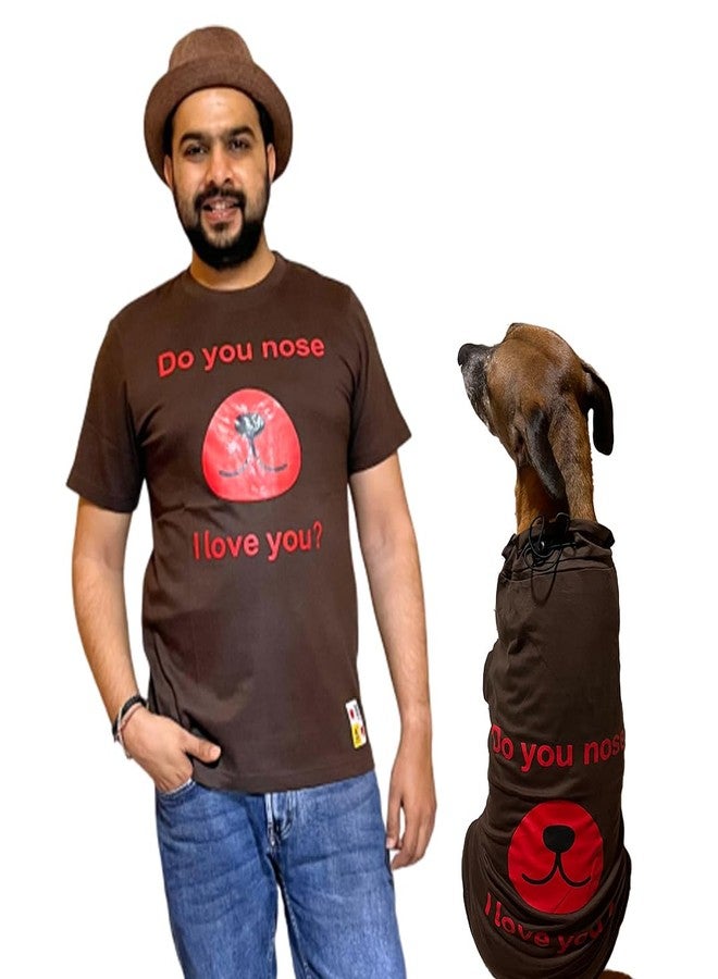 A+a Pets' Combo T-Shirt | Pet and Parent Pair Matching Set of 2 Cotton Funny Quote Tee Human Dog Cat Lover | Printed ILU (Brown Human - Brown Pet) (Human - L, Pet - 3XL) - Image 1